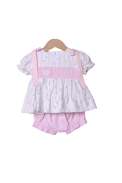 The Smocked Flamingo Smocked I Love Mama Rose Trellis Bow Bloomer Set