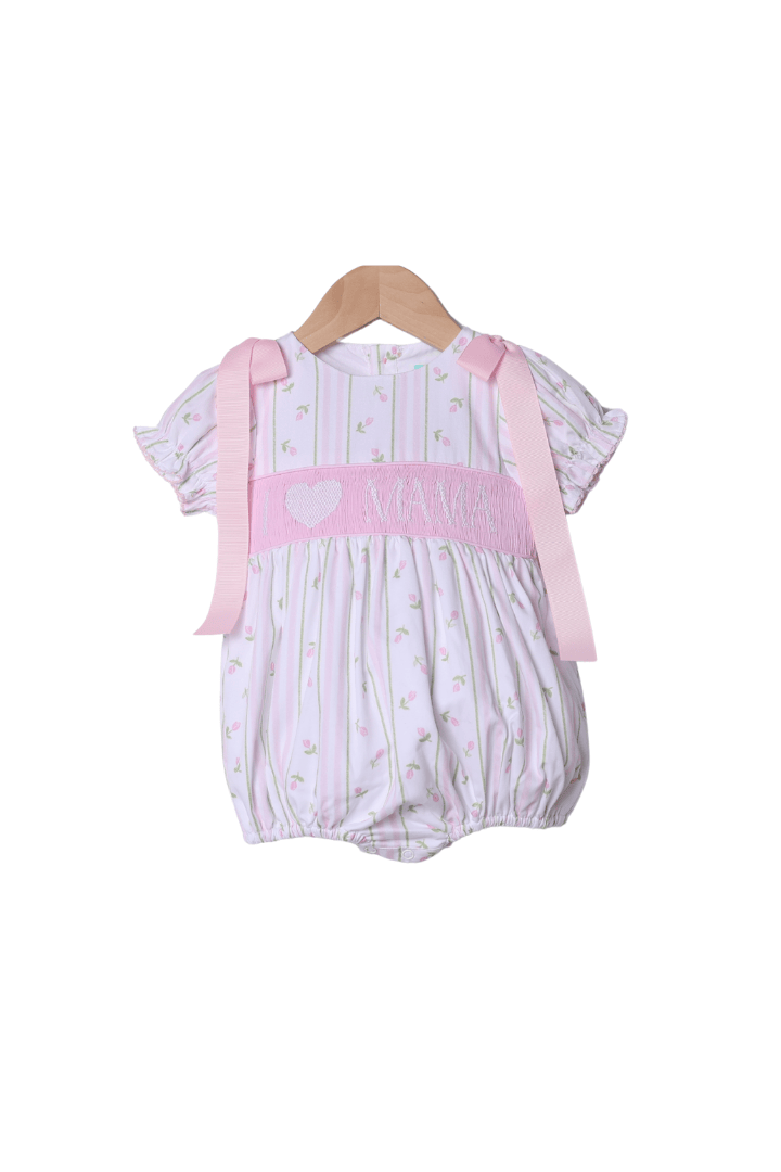 The Smocked Flamingo Smocked I Love Mama Rose Trellis Bow Bubble