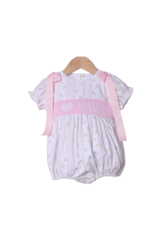 The Smocked Flamingo Smocked I Love Mama Rose Trellis Bow Bubble