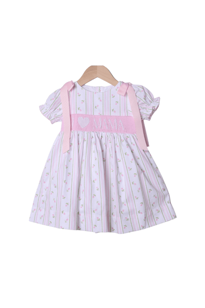 The Smocked Flamingo Smocked I Love Mama Rose Trellis Bow Dress