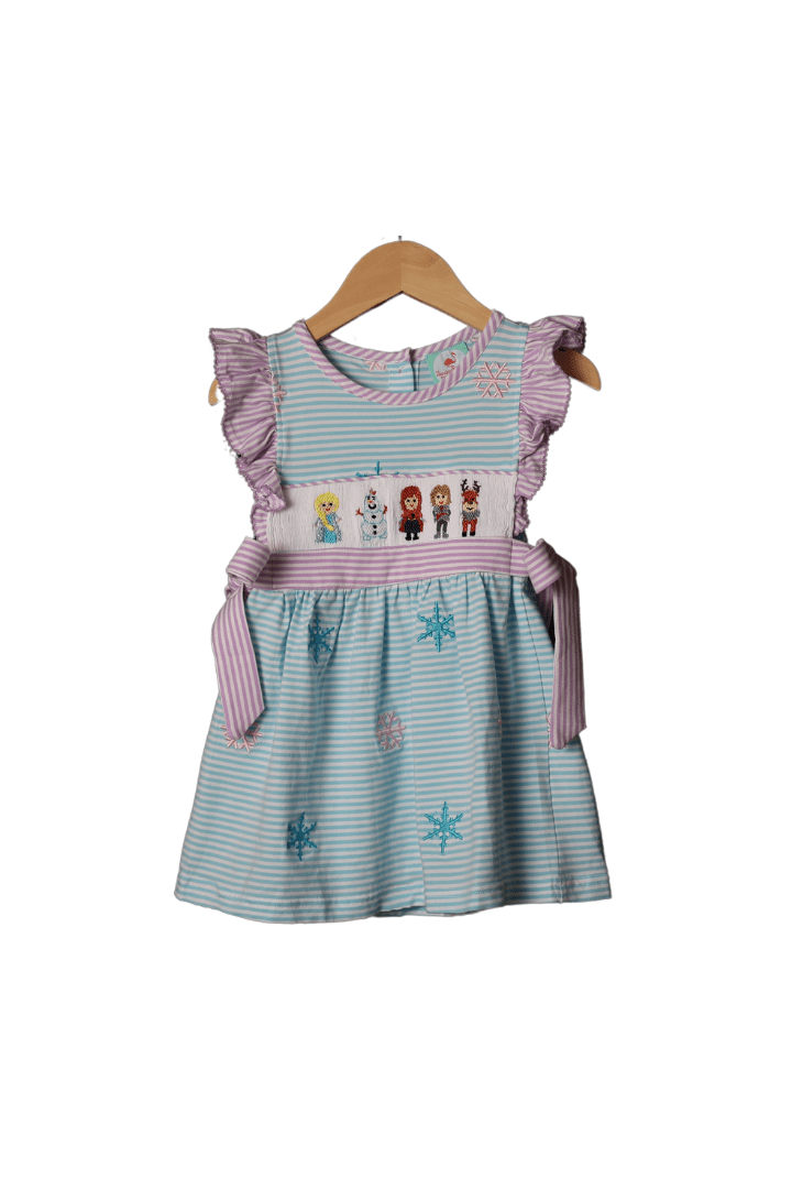 The Smocked Flamingo Smocked Ice Princess Blue/Purple Stripe Dress