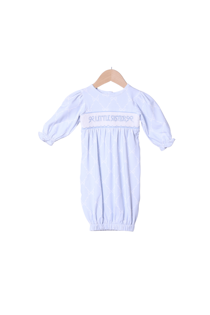 The Smocked Flamingo Smocked Little Sister Trellis Bow Gown