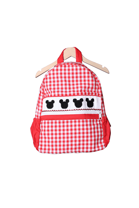 The Smocked Flamingo Smocked Mouse Red Gingham Backpack