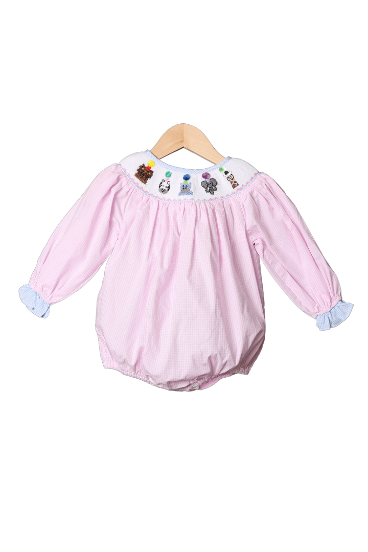 The Smocked Flamingo Smocked Party Animal Long Sleeve Bubble