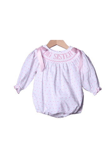 Smocked Little Sister Blue and White Swiss Dot Bow Bubble main image 1