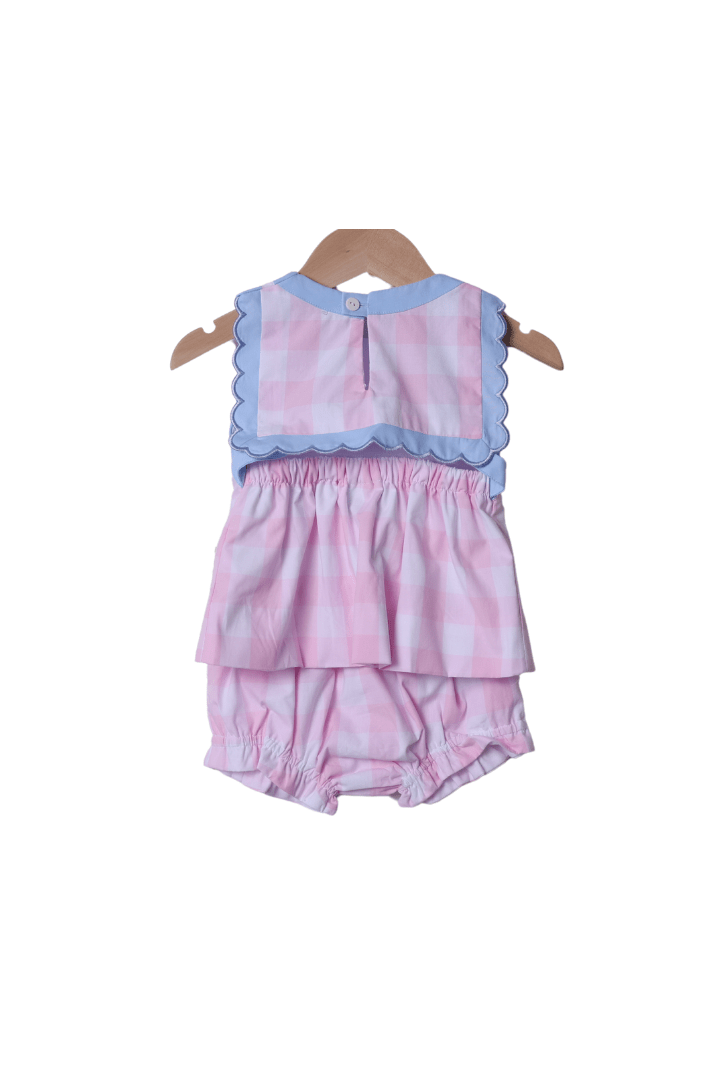 The Smocked Flamingo Smocked Princess Carriage Pink Gingham Bloomer Set