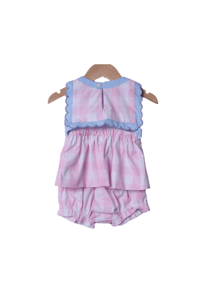 The Smocked Flamingo Smocked Princess Carriage Pink Gingham Bloomer Set