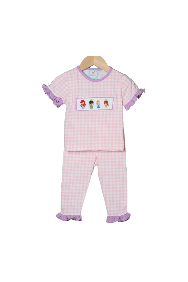 The Smocked Flamingo Smocked Princess Pink and Lavender Gingham Lounge Set