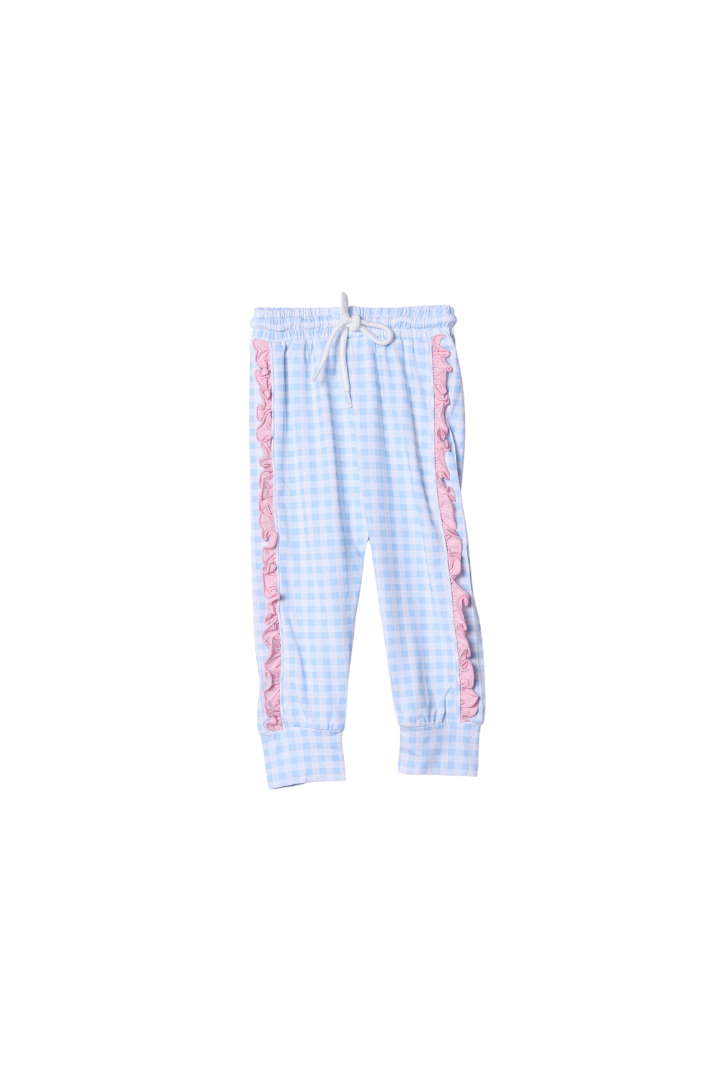The Smocked Flamingo Smocked Princess Pink/Blue Gingham Pant Set