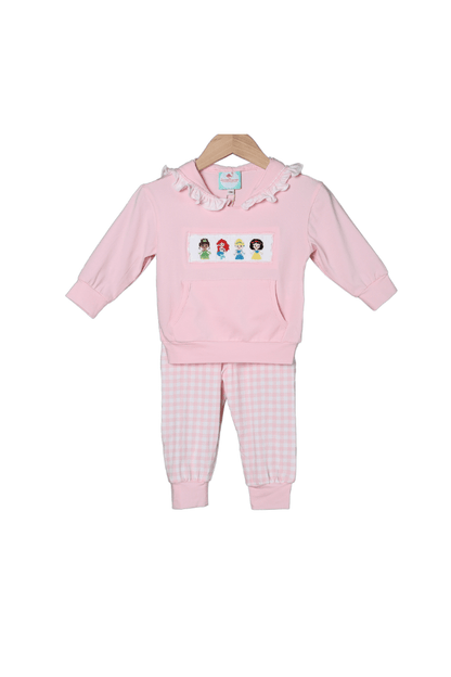 The Smocked Flamingo Smocked Princess Pink Gingham Jogger Set