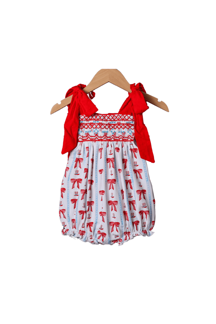 The Smocked Flamingo Smocked Red, White and Bow Heirloom Bubble