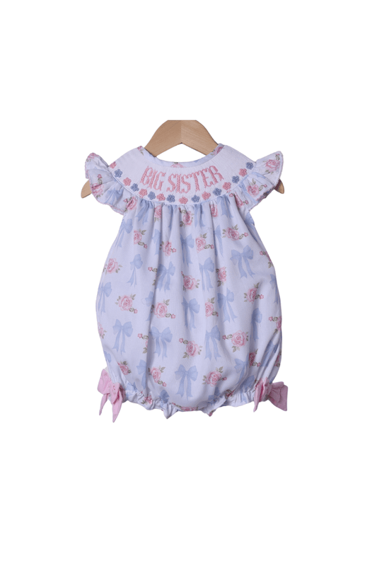 The Smocked Flamingo Smocked Rose and Bow Big Sister Bubble