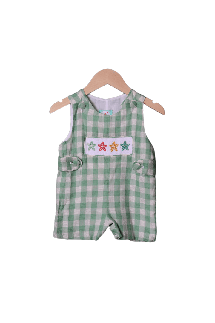 The Smocked Flamingo Smocked Starfish Mint Gingham Linen Jon Jon