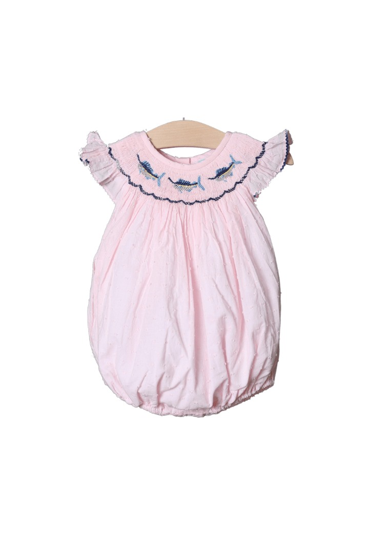 Smocked Swordfish Pink Swiss Dot Bubble