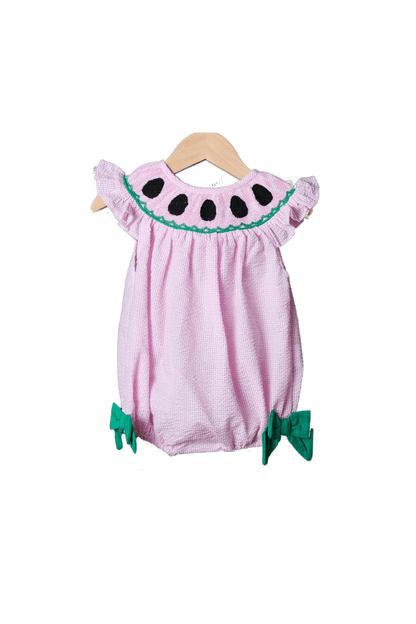 The Smocked Flamingo Smocked Watermelon Seersucker Bubble