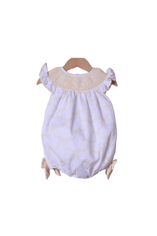 The Smocked Flamingo Smocked Yellow Bow Big Sister Bubble