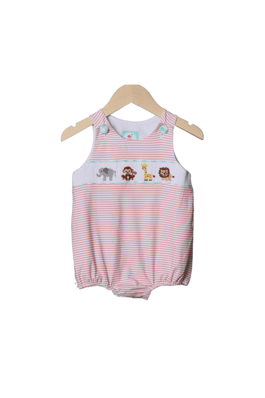 The Smocked Flamingo Smocked Zoo Friends Coral Stripe Bubble