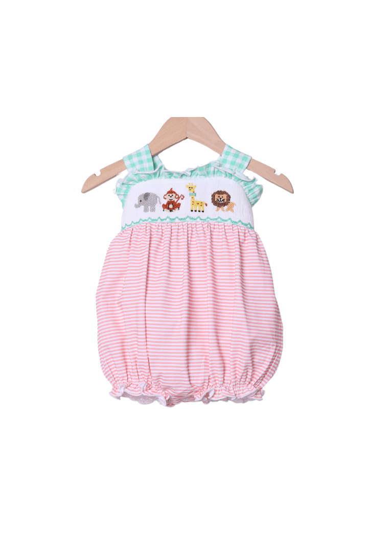 The Smocked Flamingo Smocked Zoo Friends Mint/Peach Bubble
