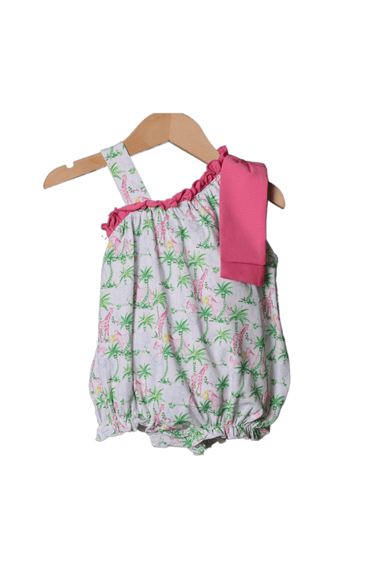 The Smocked Flamingo Tropical Knit Matching Bow Bubble