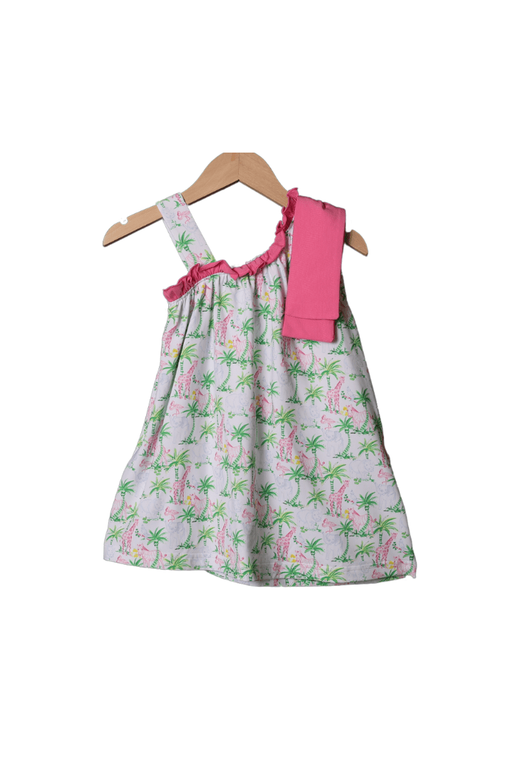 The Smocked Flamingo Tropical Knit Matching Bow Dress