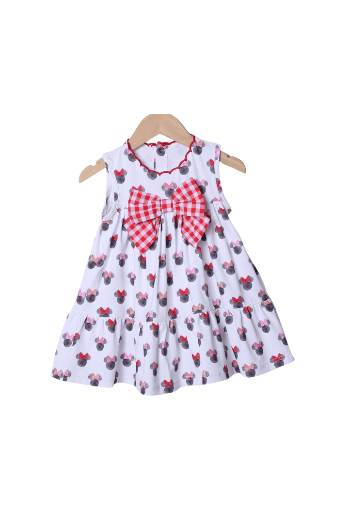 The Smocked Flamingo Watercolor Mouse Scalloped Bow Dress