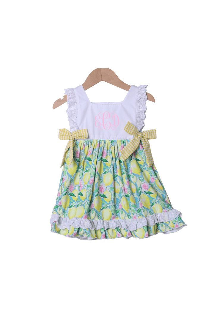 The Smocked Flamingo Yellow and Pink Lemon Ruffle Dress