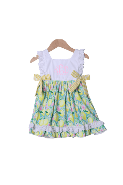 The Smocked Flamingo Yellow and Pink Lemon Ruffle Dress