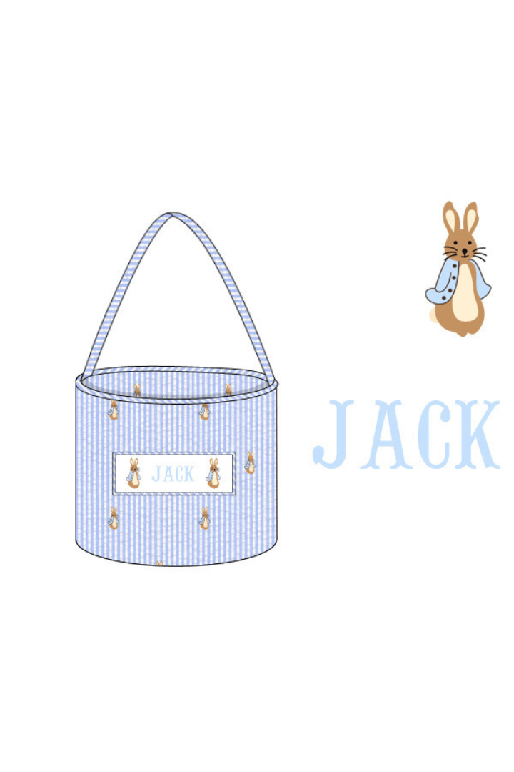 The Smocked Flamingo Apparel & Accessories Pre-Order Hand Smocked Blue Seersucker Peter Rabbit Treat Basket