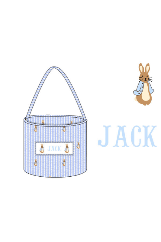 The Smocked Flamingo Apparel & Accessories Pre-Order Hand Smocked Blue Seersucker Peter Rabbit Treat Basket