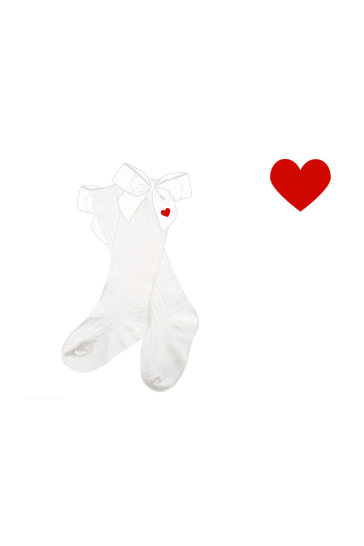 The Smocked Flamingo Embroidered Heart Bow Socks