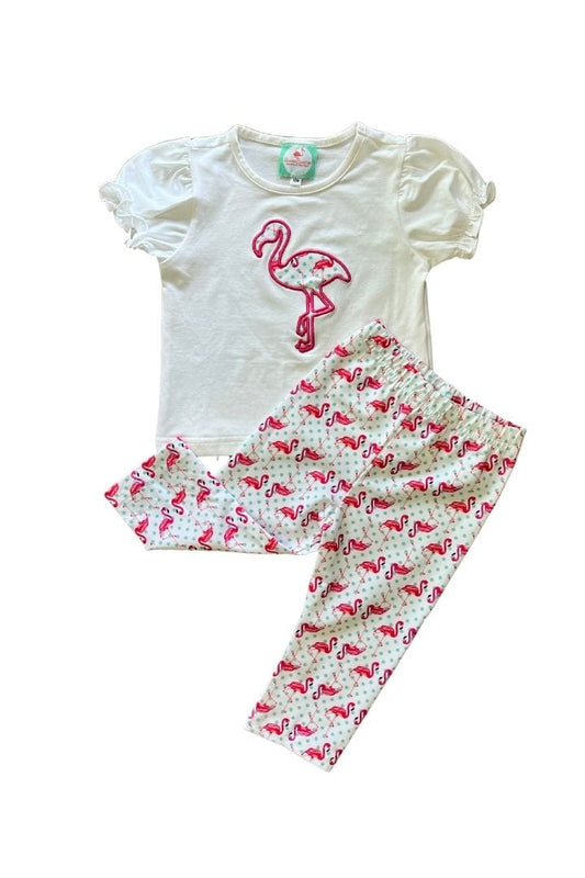 The Smocked Flamingo Flamingo Applique Pants Set