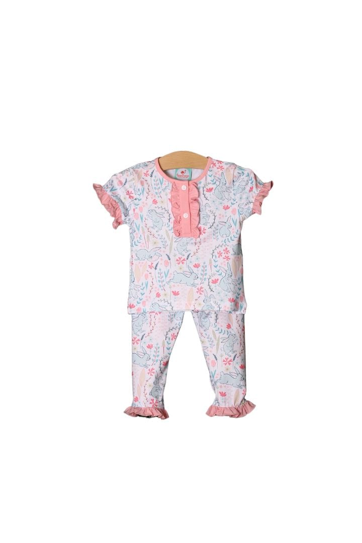 The Smocked Flamingo Floral Easter Bunny Pajamas