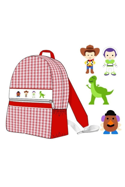 The Smocked Flamingo Hand Smocked Andy and Friends Red Gingham Backpack