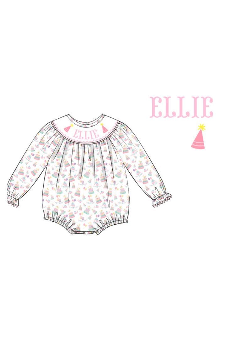 The Smocked Flamingo Hand Smocked Custom Name Birthday Bubble-Long Sleeve