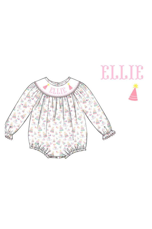 The Smocked Flamingo Hand Smocked Custom Name Birthday Bubble-Long Sleeve