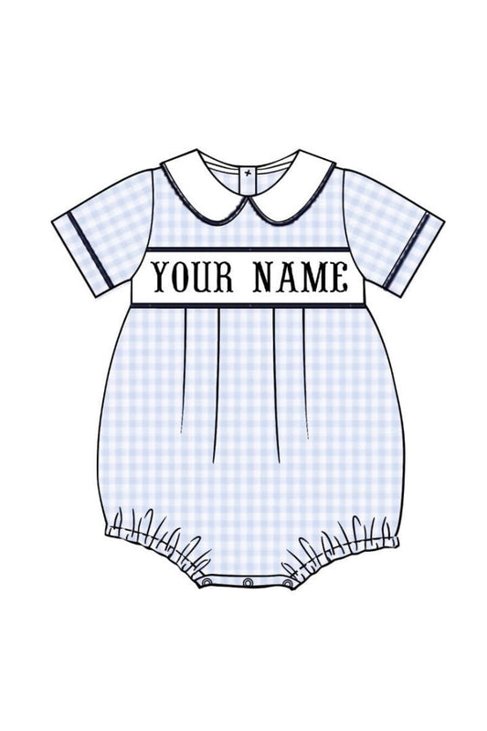 The Smocked Flamingo Hand Smocked Custom Name Gingham Bubble