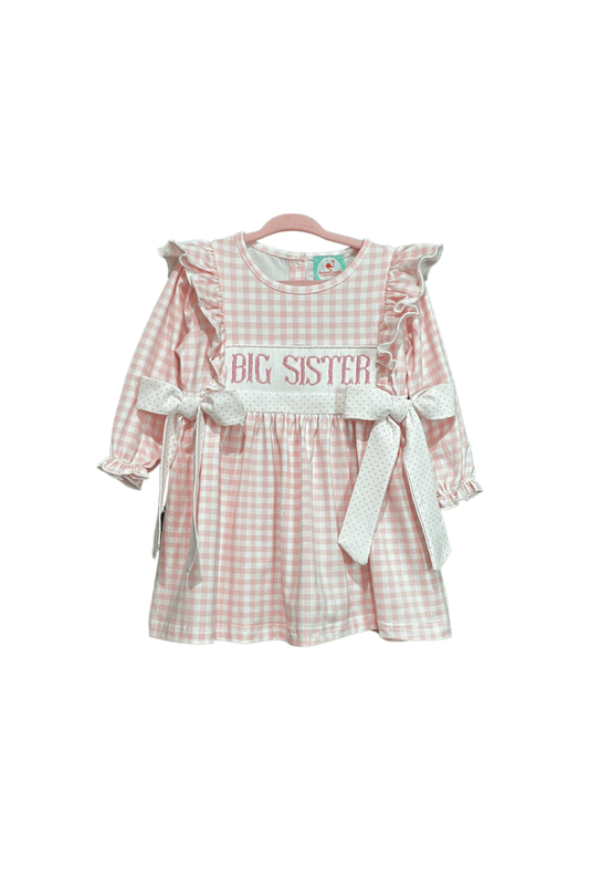 The Smocked Flamingo Hand Smocked Gingham Big Sister Dress-Long Sleeve