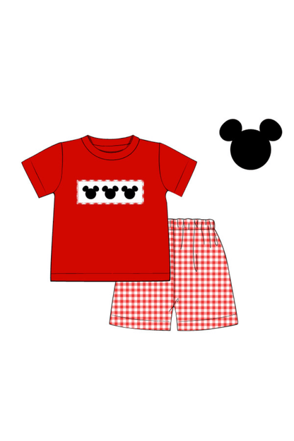 The Smocked Flamingo Hand Smocked Mouse Red Gingham Boys Set