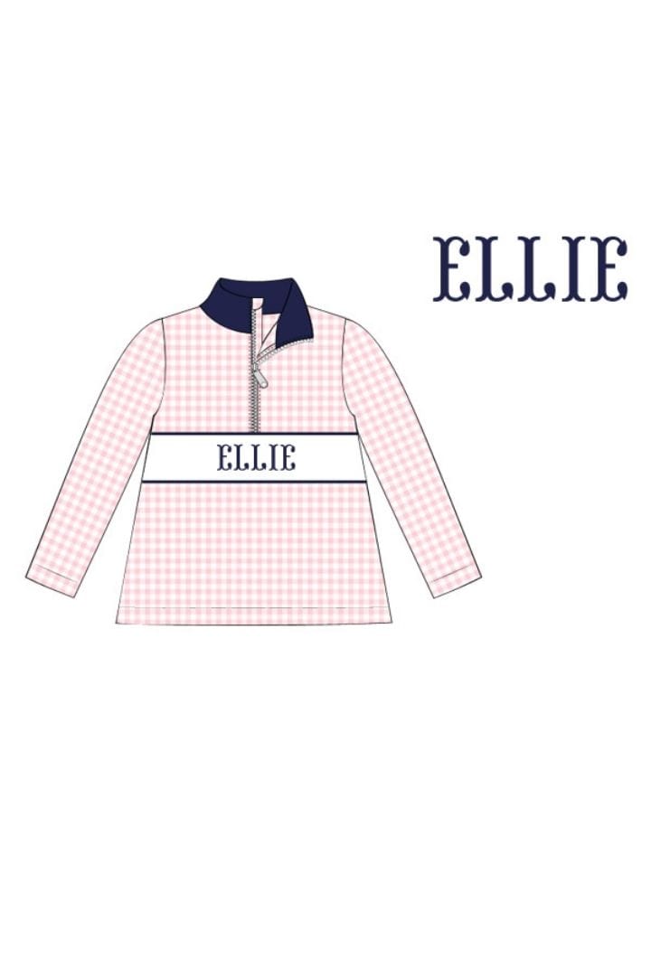 The Smocked Flamingo Hand Smocked Pink Gingham Custom Name Pullover