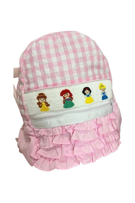 The Smocked Flamingo Hand Smocked Princess and Friends Pink Gingham Backpack