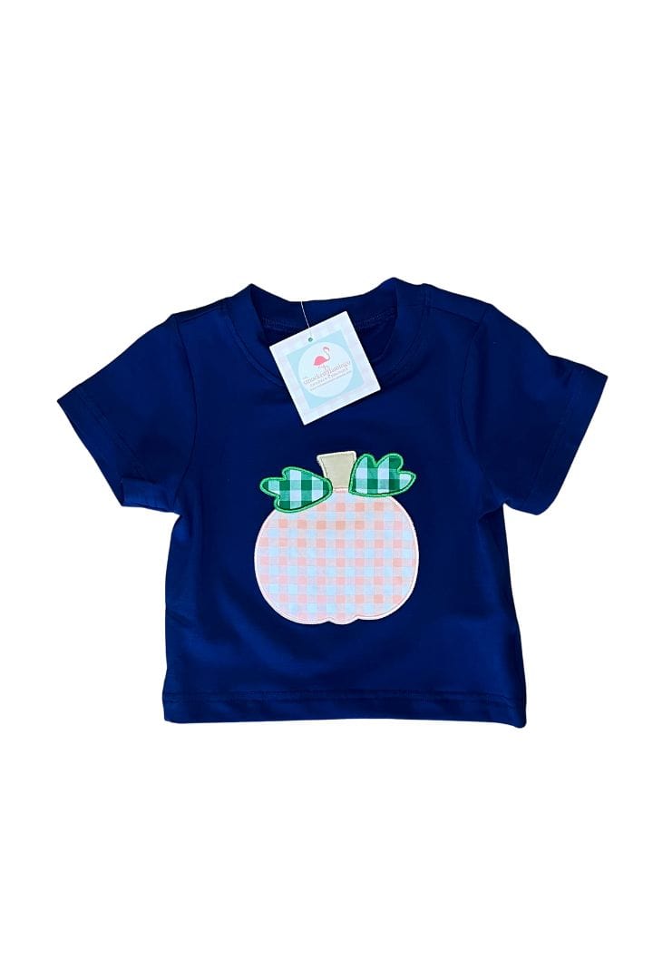 The Smocked Flamingo Navy Pumpkin Applique Tshirt