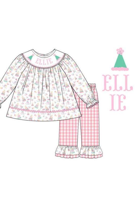 The Smocked Flamingo Pre-Order Hand Smocked Custom Name Birthday Set-Long Sleeve