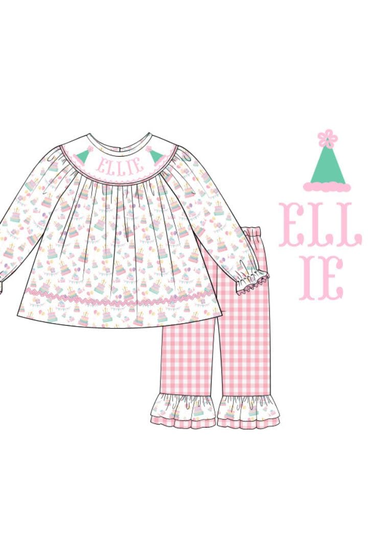 Pre-Order Hand Smocked Custom Name Blue Floral Bubble