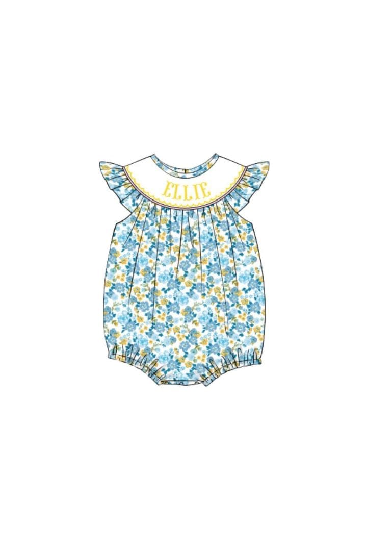 The Smocked Flamingo Pre-Order Hand Smocked Custom Name Blue and Yellow ...