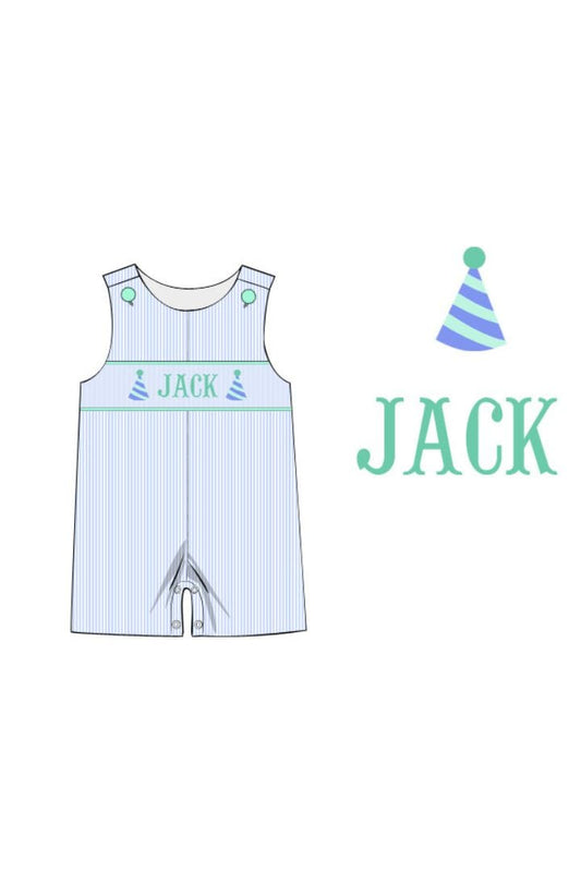 The Smocked Flamingo Pre-Order Hand Smocked Custom Name Blue Stripe Birthday Jon Jon