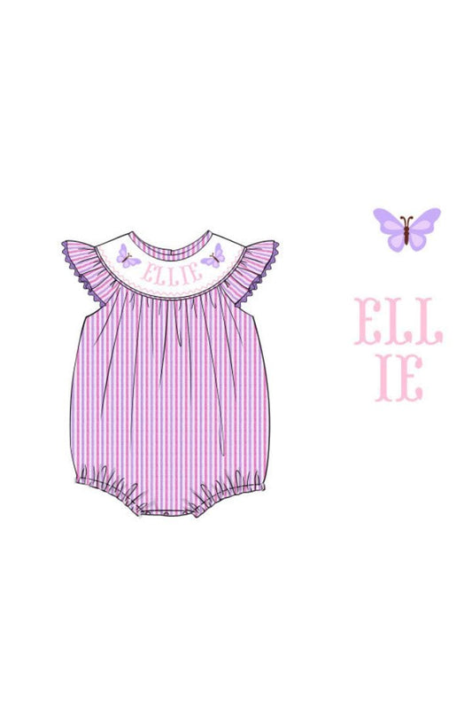 The Smocked Flamingo Pre-Order Hand Smocked Custom Name Butterfly Bubble