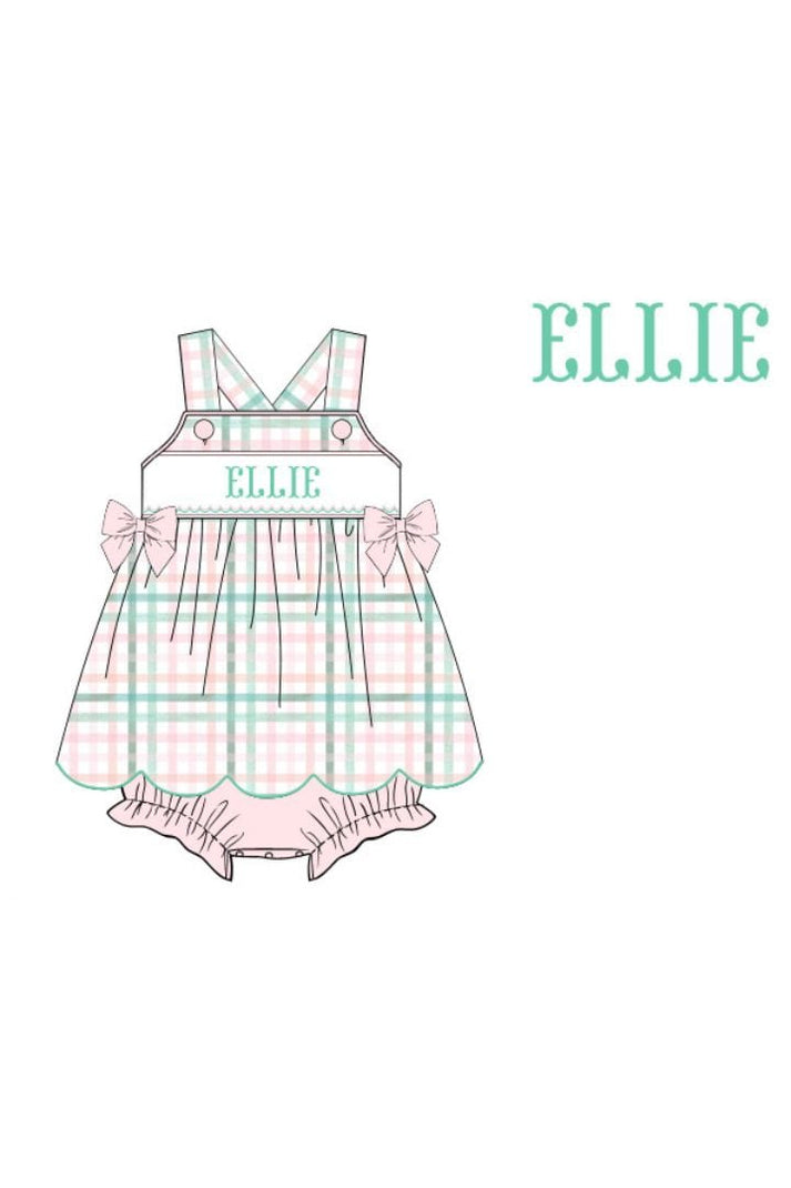 Pre-Order Hand Smocked Custom Name Pink Floral and Gingham Set main image 1