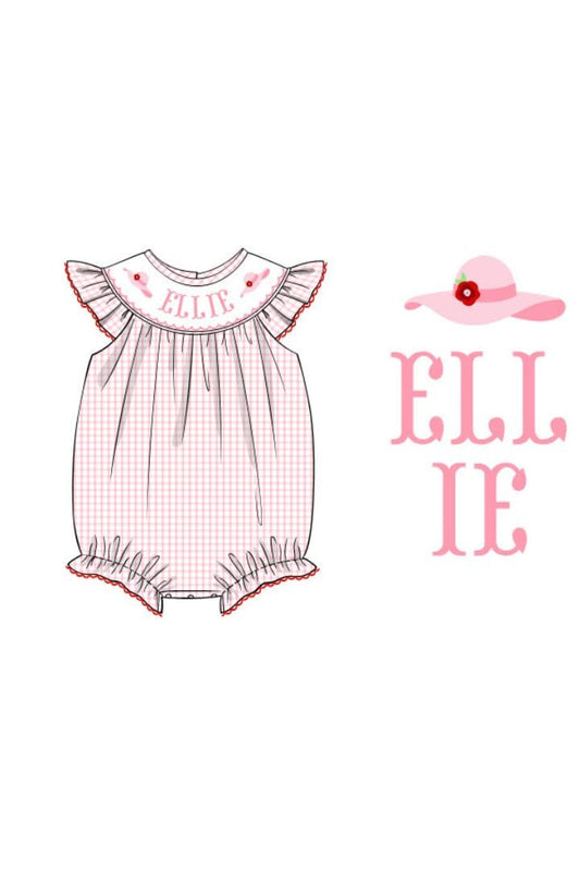 The Smocked Flamingo Pre-Order Hand Smocked Derby Hat Custom Name Bubble