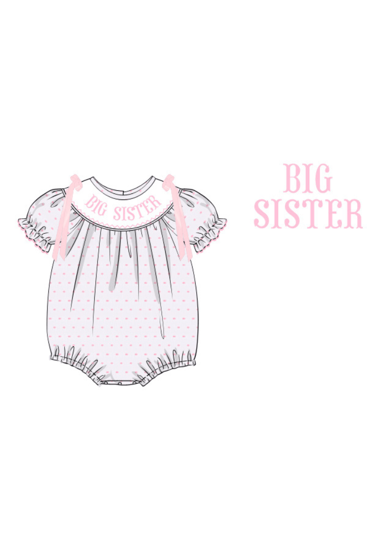 The Smocked Flamingo Pre-Order Hand Smocked PINK Swiss Dot Big Sister Bubble