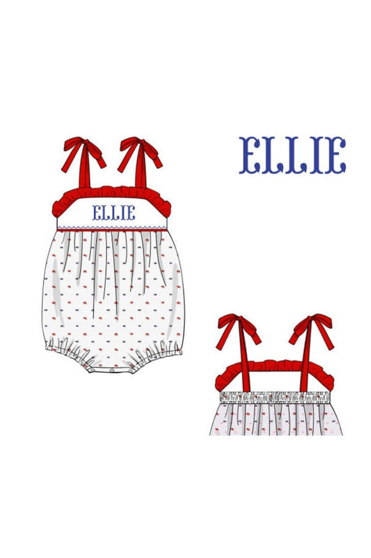 The Smocked Flamingo Pre-Order Hand Smocked Red Swiss Dot Name Bubble